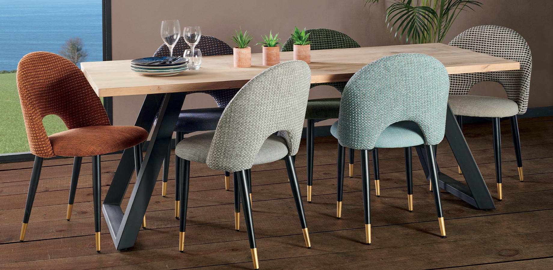 Collection KENT table en chêne et pied métal